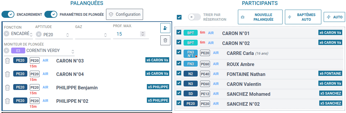 Organisation des palanquées