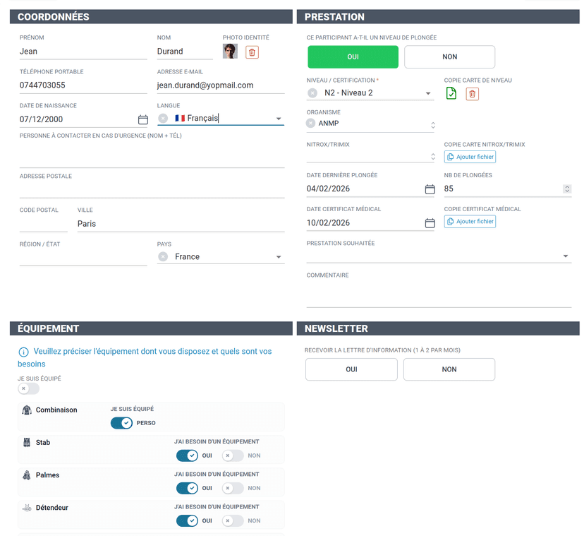 Fiche client complète